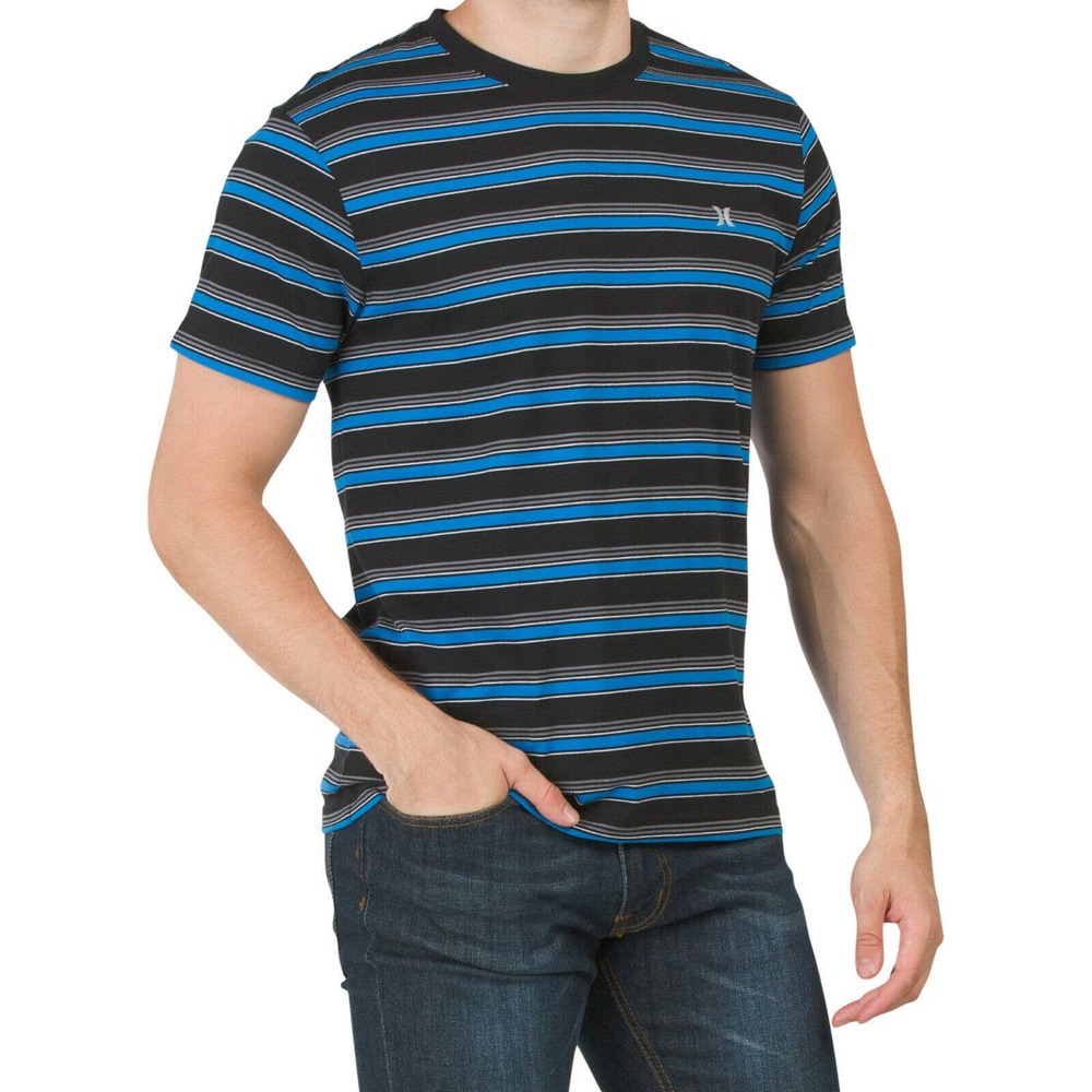 Hurley Men's Retro Vintage Striped Tee T-Shirt - Black/Blue (Small)